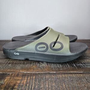 NEW Oofos OOahh Sport Mens Size 14 Recovery Slip-On Slides Sandals Green Black